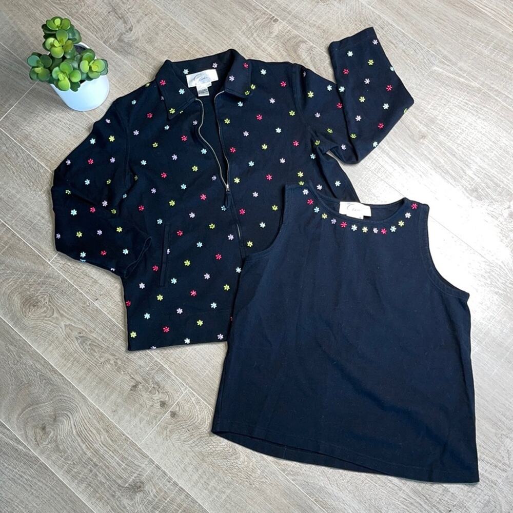 DIANE'S ESSENTIALS Women's Black Floral Embroidered Jacket & Tank Top